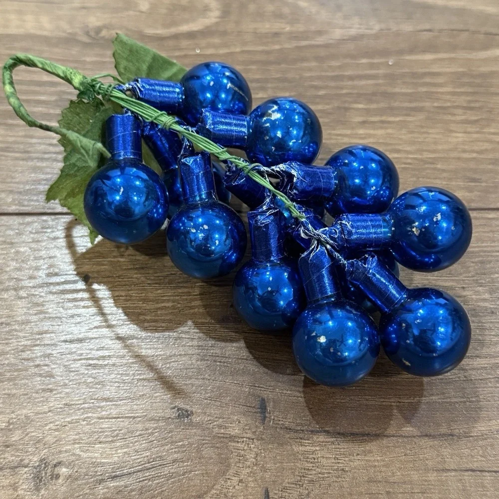 MCM Mercury Glass Grape Cluster Vtg Christmas  Ornament Decoration Blue
